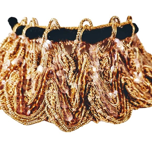 1950s True Vintage Gold Thread And Sequin Detachable Collar With A Velvet Tie - Picture 4 of 5
